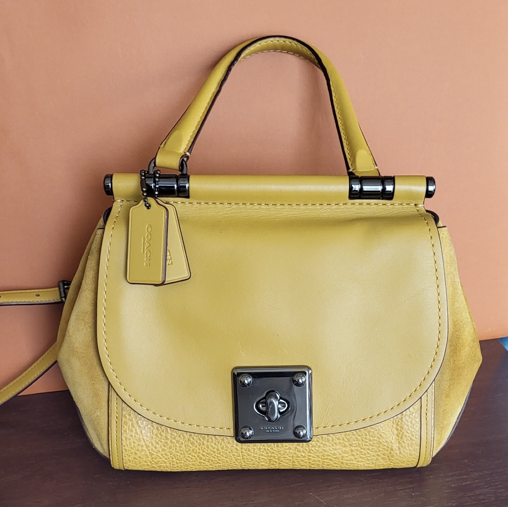 GUC Coach Drifter Top Handle Suede Leather Bag Yellow